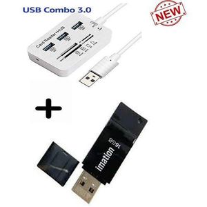 HUB USB 2.0 3.0  Multifonction 3 Ports USB Avec Lecteur De Carte SD / TF Lecteur De Type C Pour Accessoires Informatiques + Cle USB Imation 16GB Offerte - Blanc