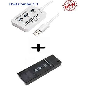 HUB USB 2.0 3.0  Multifonction 3 Ports USB Avec Lecteur De Carte SD / TF Lecteur De Type C Pour Accessoires Informatiques + Cle USB Imation 8GB Offerte - Blanc