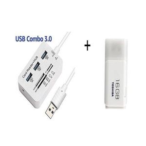 HUB USB 2.0/3.0  - 3 Ports USB Avec Lecteur De Carte SD / TF Lecteur De Type C Pour Accessoires Informatiques + Clé USB 16 Go Offerte - Blanc