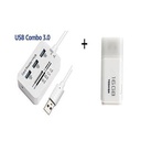 HUB USB 2.0/3.0  - 3 Ports USB Avec Lecteur De Carte SD / TF Lecteur De Type C Pour Accessoires Informatiques + Clé USB 16 Go Offerte - Blanc