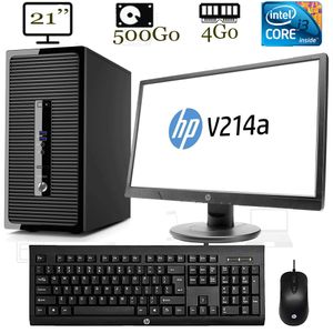 Hp Ordinateur De Bureau ProDesk 400 G3 MT - 21" - Core I3 - 500 Gb - 4 Gb RAM - Noir - Garantie 6 Mois