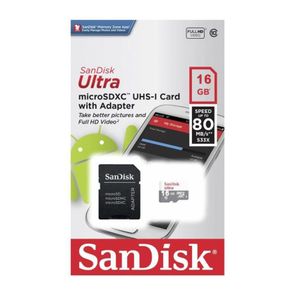 SanDisk Carte Mémoire + Sd Adapter - 16Go - 80Mb/S - Noir