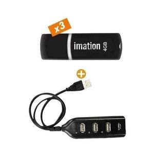 Imation 3 Clés USB Compatibles - 4Go - Noir + Multi-Ports USB 4 En 1