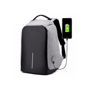 Sac à Dos Intelligent Avec USB Port 15.6" - Antivol - Résistant à L'eau Compatible Ordinateur Portable - Gris/ Noir