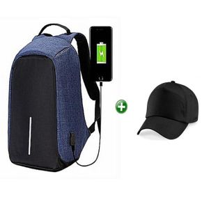 Sac à Dos Intelligent Avec USB Port - Compatible Ordinateur Portable + Casquette - Bleu