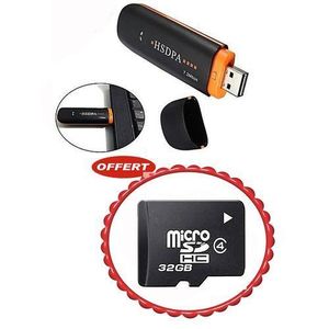 Clé Internet 3G/4G HSDPA+ 7.2Mbps + Carte Mémoire 32 Gb - Noir