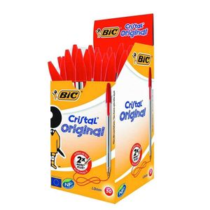 Bic 50 Stylos Cristal Bic  Medium Boite  - Rouge