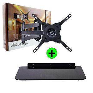 Support Mural Fixe - Compatible - TV - 14 à 42 Pouces + Support Mural DVD/Décodeur - Noir