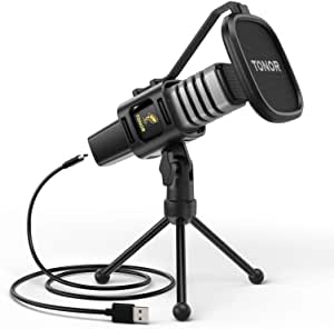 TONOR Microphone USB, Micro à Condensateur Pour PC, Avec Trépied TC30