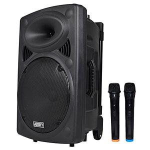 Jerry Haut-Parleur Portable Rechargeable Trolley JR-3015 Avec Microphones Sans Fil VHF - Noir