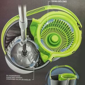 Accessoires De Nettoyage Seau + Balais En Plastique 360 Degré - 20 L - Noir/Vert