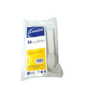 Sanitex Cuillère Jetables - Plastique - 24 Pcs - Blanc