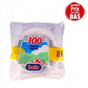 Baio Assiettes Jetables - Plastique - 100 Pcs - Blanc
