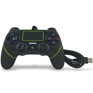 For PS4 Handle Wired Handle Cable Game Controller( Black Green )