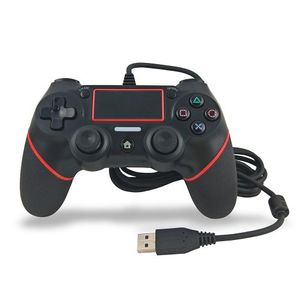 For PS4 Handle Wired Handle Cable Game Controller( Black Red )
