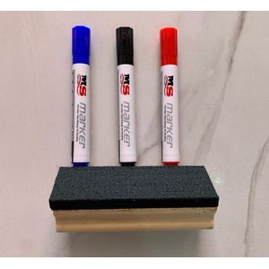 Marqueurs Effaçable Pour Tableau Blanc Lot De 3 Couleurs  + 1 Brosse Pour Tableau - Multicolore