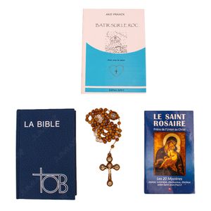 Livret:Le Saint Rosaire Prière De L'Union Au Christ + La Bible Tob + Bâtir Sur Le Roc + Chapelet - Bleu/Blanc/Marron