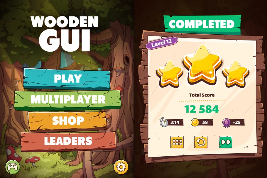 Wooden GUI for Mobile Game