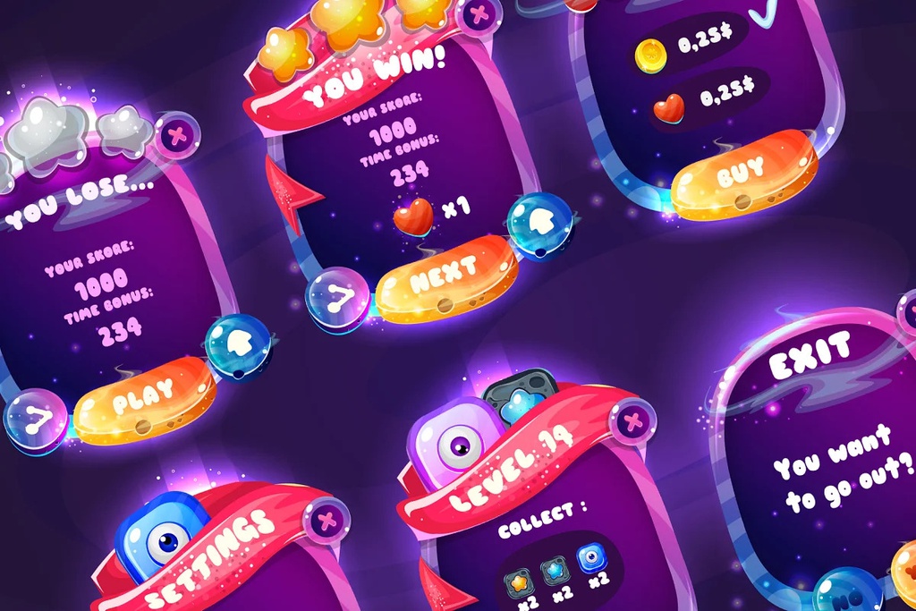 Space cartoon game assets set