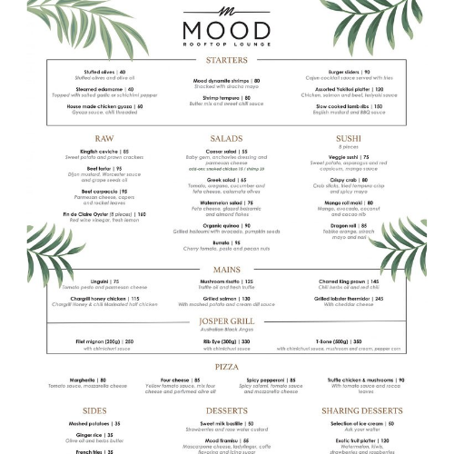 Menu des plats