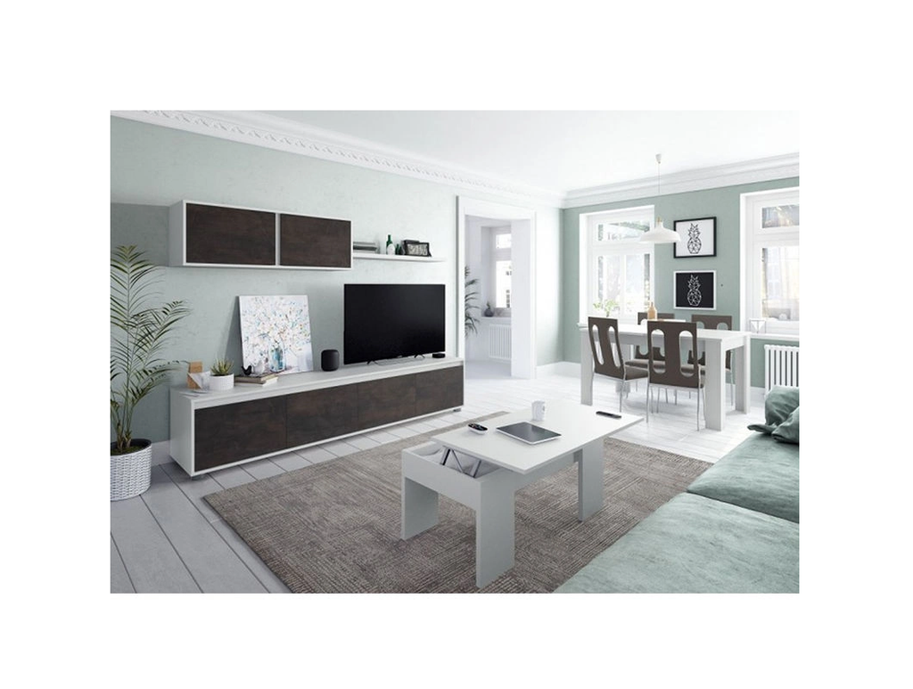 Meuble tv mural contemporain noir granite et blanc