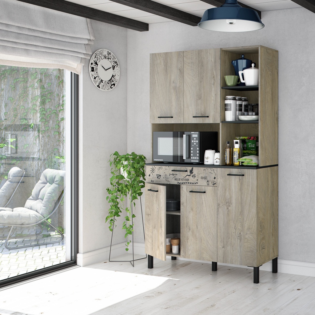 kira buffet plus de cuisine 5 portes 1 tiroir marron