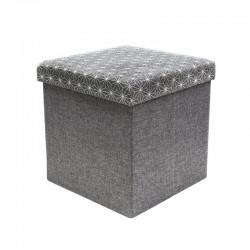 Coffre rangement pouf pliable gris motif blanc