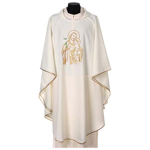 Chasuble Saint Joseph brodée couleurs liturgiques 100% polyeste