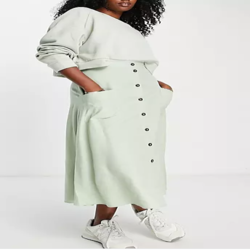 Jupe mi-longue boutonnée avec poche - Vert sauge