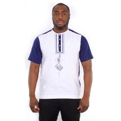 Chemise homme motif blanc-bleu