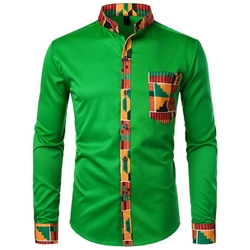 Chemise manche longue couleur verte avec motif kita