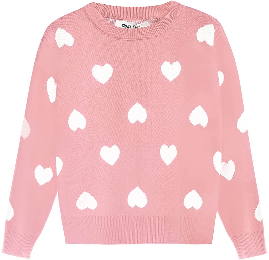 Fille Sweat Shirt Pull Hiver Manche Longue avec Coeurs