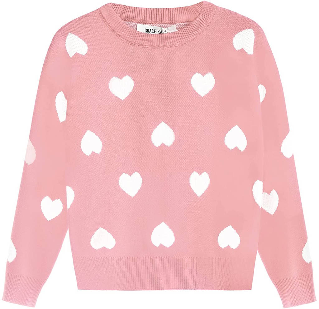 Fille Sweat Shirt Pull Hiver Manche Longue avec Coeurs