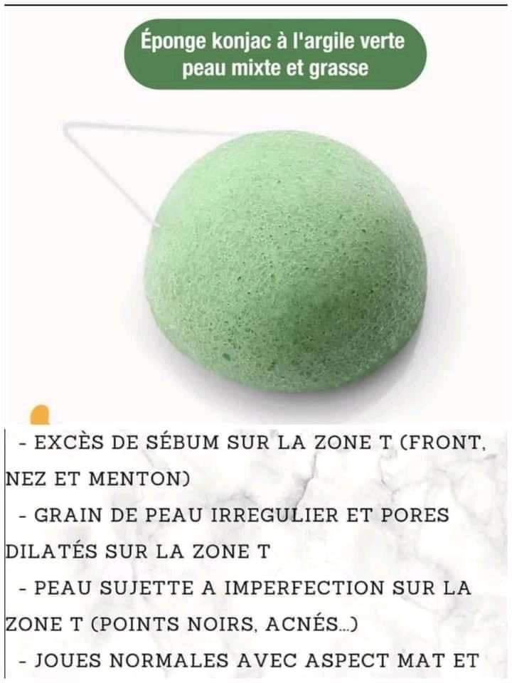 Éponge konjac à l'argile verte peau mixte et grasse