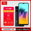 Itel A58 - 6,6&quot; HD+ - 3G - 16Go - 1Go - 5Mpx - 4000mAh - Noir