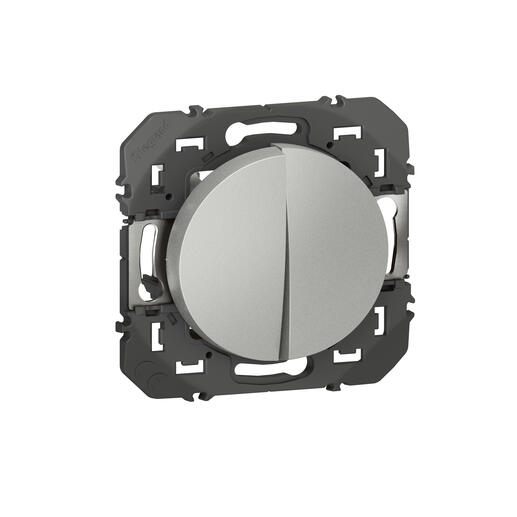 Double interrupteur ou va-et-vient dooxie 10AX 250V~ finition alu - emballage blister