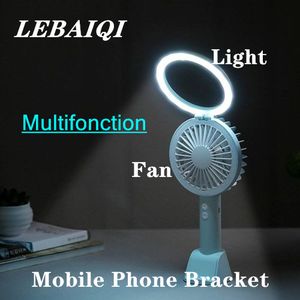 3In1 Multifonction Mini Ventilateur D'été à LED Avec Anneau Lumineux Et Support De Téléphone--Bleu