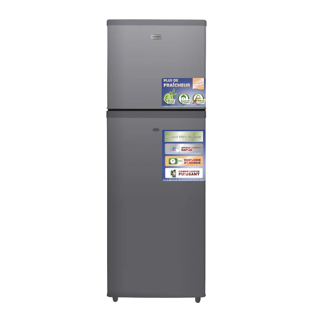  NASF2-180K - REFRIGERATEUR DOUBLE PORTE NASCO / 138L NET (102LT+36LT)/ R600a / AVEC CLE / SILVER