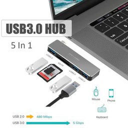 Hub - Hub USB C Avec 3 Lecteurs De Cartes SD / TF USB 3.0 Adaptateur De Type C - 5 En 1 - Gris