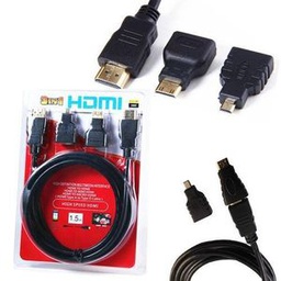 Câble HDMI 2 Adaptateurs Mini Micro HDMI - Noir