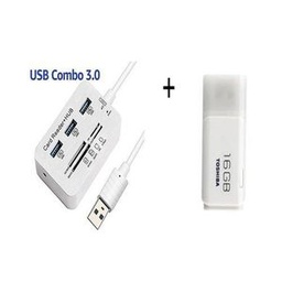HUB USB 2.0/3.0  - 3 Ports USB Avec Lecteur De Carte SD / TF Lecteur De Type C Pour Accessoires Informatiques + Clé USB 16 Go Offerte - Blanc