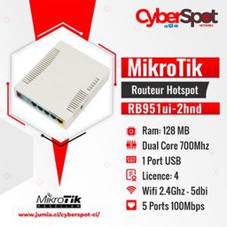 Mikro Tik MikroTik RB951Ui-2HnD - Routeur WiFi / Hotspot / Point D’Accès - Blanc - Garantie 1 MOIS (Hors Panne électrique)