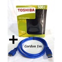 Toshiba Disque Dur Externe TOSHIBA Canvio Basics 500Giga USB 3.0 + CORDONS Bleu USB 3.0 De 1M Gratuit- Noir