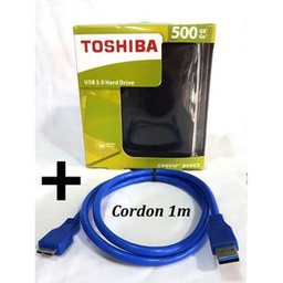 Toshiba Disque Dur Externe TOSHIBA Canvio Basics 500Giga USB 3.0 + CORDONS Bleu USB 3.0 De 1M Gratuit- Noir