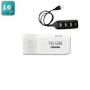 Toshiba Clé USB - 16GB -Blanc + Adaptateur Multiports USB Compatible 4 En 1 - Noir