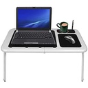 E-Table LD09 Table D'ordinateur Portable Blanche / Noire Avec 2 Ventilateurs, Tapis De Souris Et Porte-gobelet