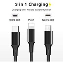 Câble USB - 3 En 1 - Android / IPhone / Type C - 1.2m - Noir