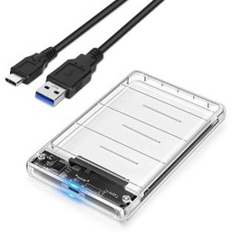 POSUGEAR USB 3.1 Gen 2 Type C Boîtier Disque Dur,Boîtier Externe Pour Disque Dur SATA III II I HDD SSD 7mm 9.5mm Max 6Gbps UASP Supporte Windows Mac OS Linux Câble USB A Vers C Inclus(Transparente)