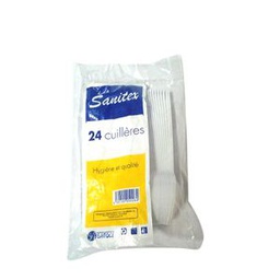 Sanitex Cuillère Jetables - Plastique - 24 Pcs - Blanc
