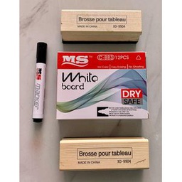 Marqueurs Effaçable Pour Tableau Blanc Paquet De 12 Pcs Noir  + 2 Brosses Pour Tableau - Multicolore